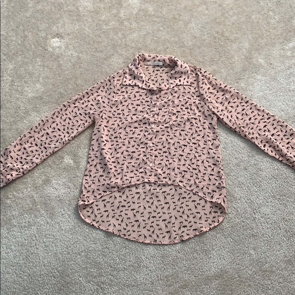 Women’s Peach Animal Print Mesh Button Up